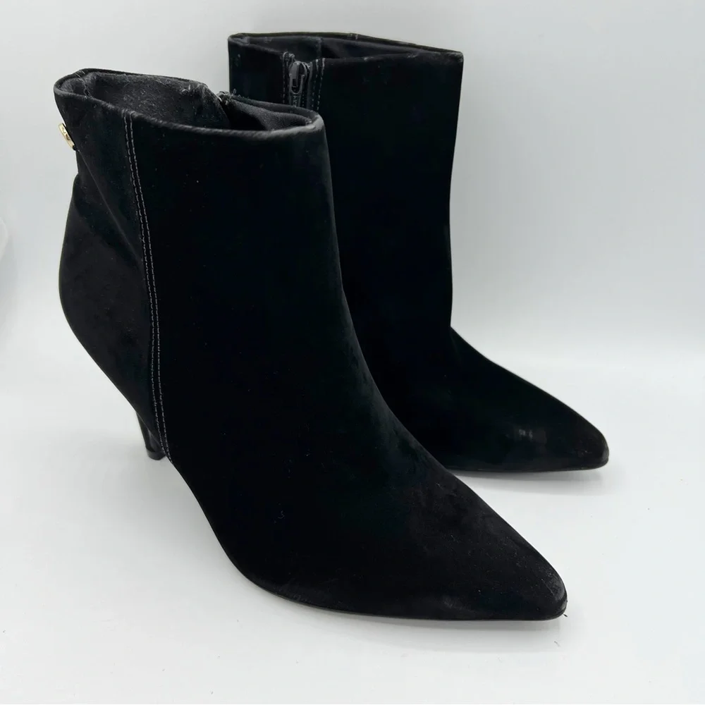 Vizzano Black Suede Velvet Ankle Bootie Size 8 Pointed Toe Stiletto Heel